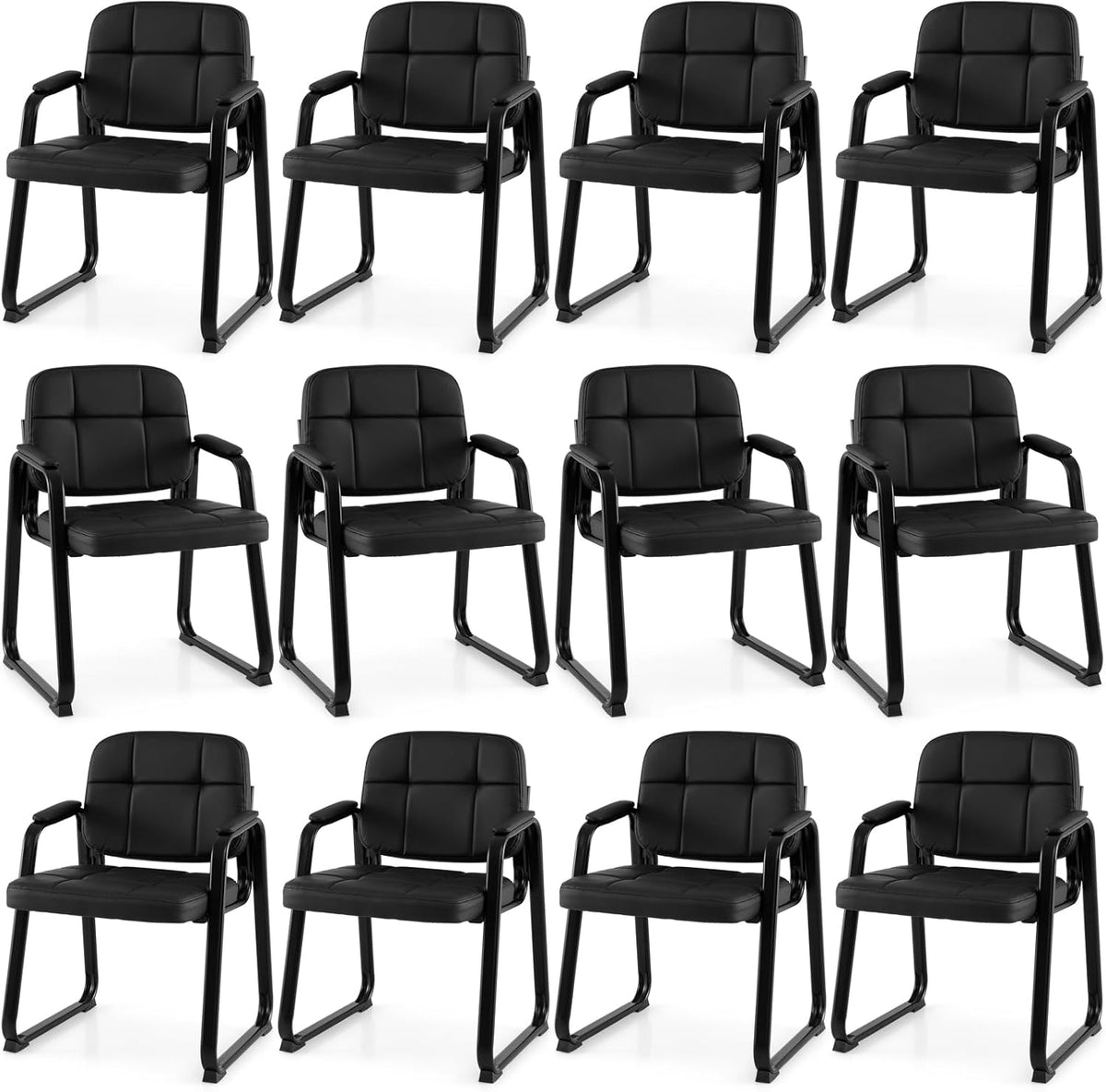 Goflame Waiting Room Leather Office Reception Chairs with Padded Armrests