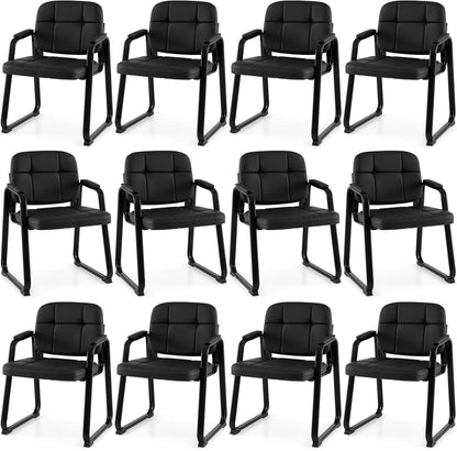 Goflame Waiting Room Leather Office Reception Chairs with Padded Armrests