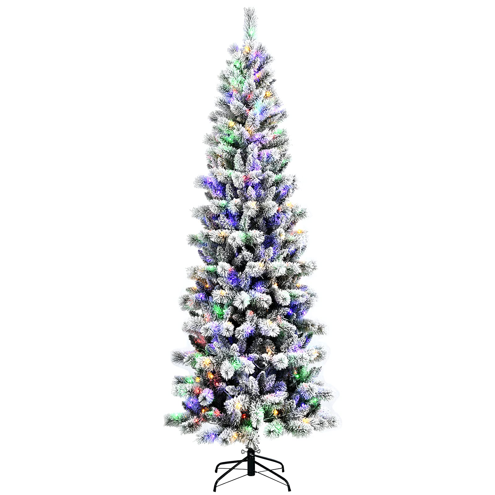 Goflame Snow Flocked Christmas Tree, Premium Hinged Artificial Pine Tree, Remote Controller, Xmas Full Tree for Indoor - GoflameUS