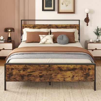 Goflame Twin Size/Full Size/King Size/Queen Metal Platform Bed Frames with Wooden Headboard & Footboard