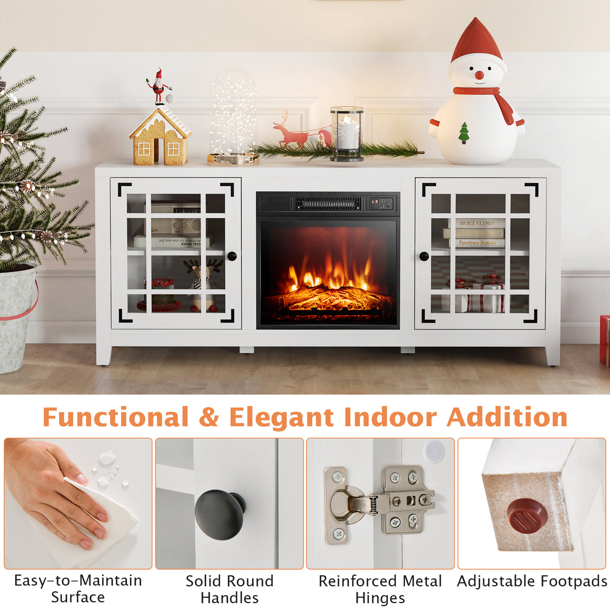 58" Fireplace TV Stand for TVs up to 65 Inches, Wooden TV Console with 18” Electric Fireplace Insert