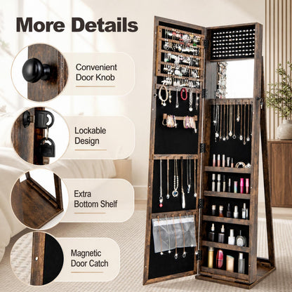 Jewelry Cabinet with Full-length Mirror, Jewelry Storage Organizer with Makeup Mirror