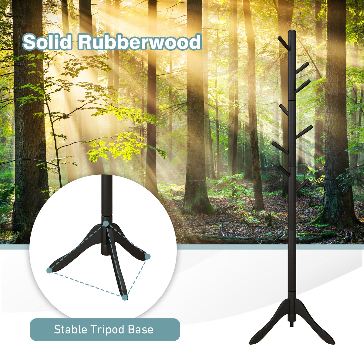 Coat Rack Freestanding, Wooden Entryway Coat Tree Hanger with 8 Hooks and 4 Sections