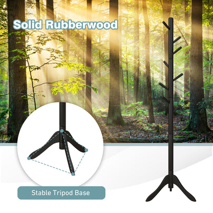 Coat Rack Freestanding, Wooden Entryway Coat Tree Hanger with 8 Hooks and 4 Sections