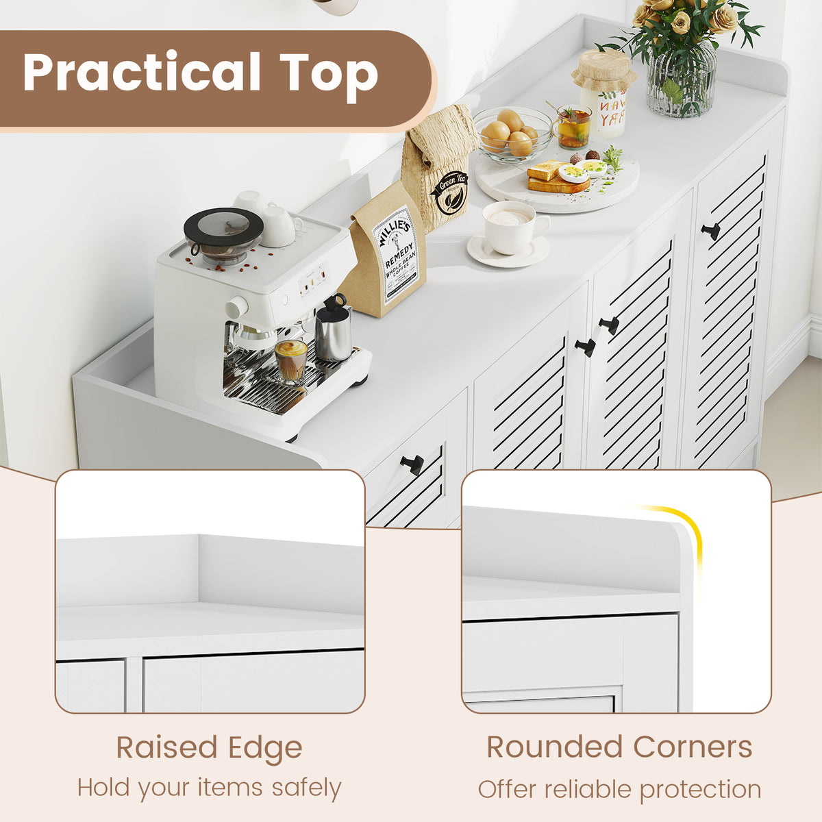 63” Buffet Cabinet with Storage, Large Sideboard with 3 Doors & 3 Drawers