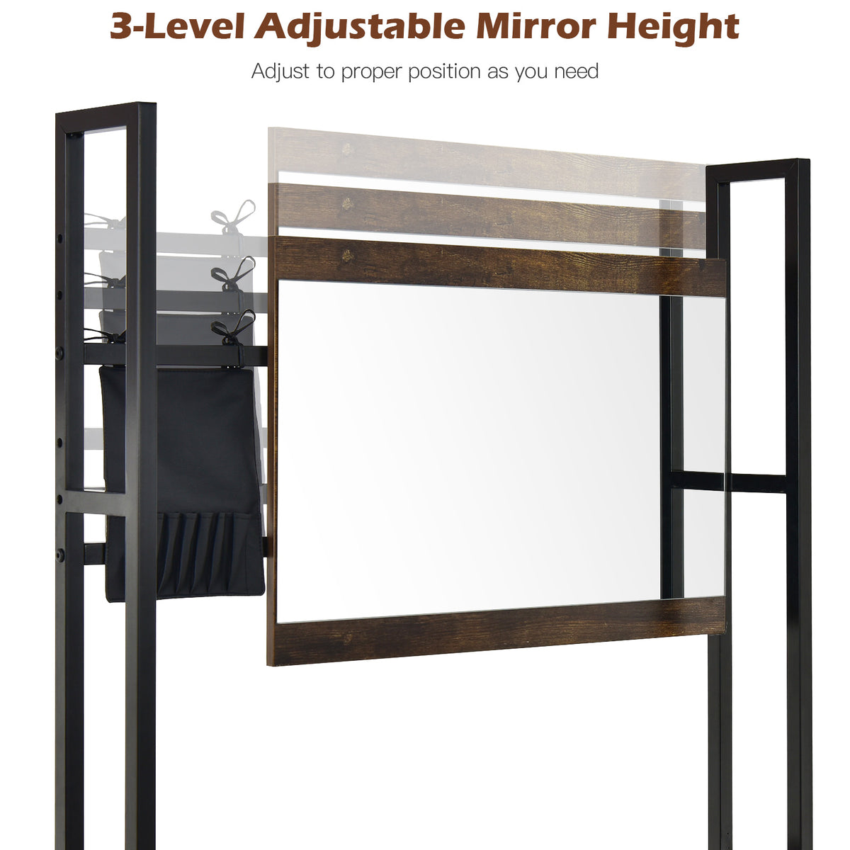 Industrial Vanity Table with 3-Position Adjustable Mirror, Makeup Dressing Table with Cosmetic Brush Pouch and 1 Large Drawer