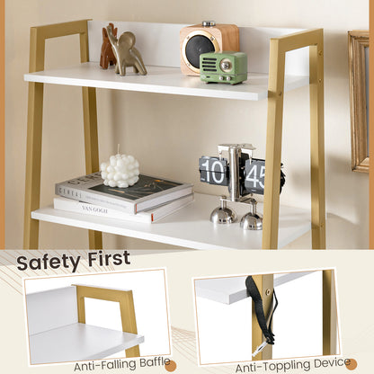 Vanity Table Set with Flip Top Mirror, Ladder Vanity Desk and Cushioned Stool Set with Shelves and Hidden Storage Compartments