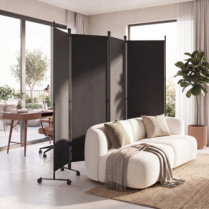 4 Panel Folding Room Divider, 6FT Rolling Privacy Screen with Lockable Wheels