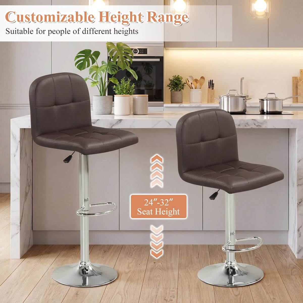 Goflame Height Adjustable Bar Chairs with Back & Footrest Set of 2/4