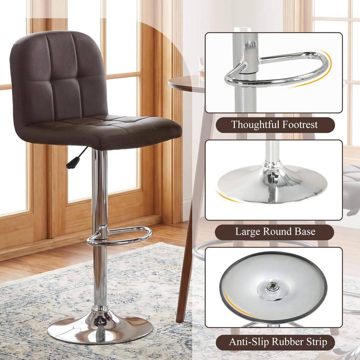 Goflame Height Adjustable Bar Chairs with Back & Footrest Set of 2/4