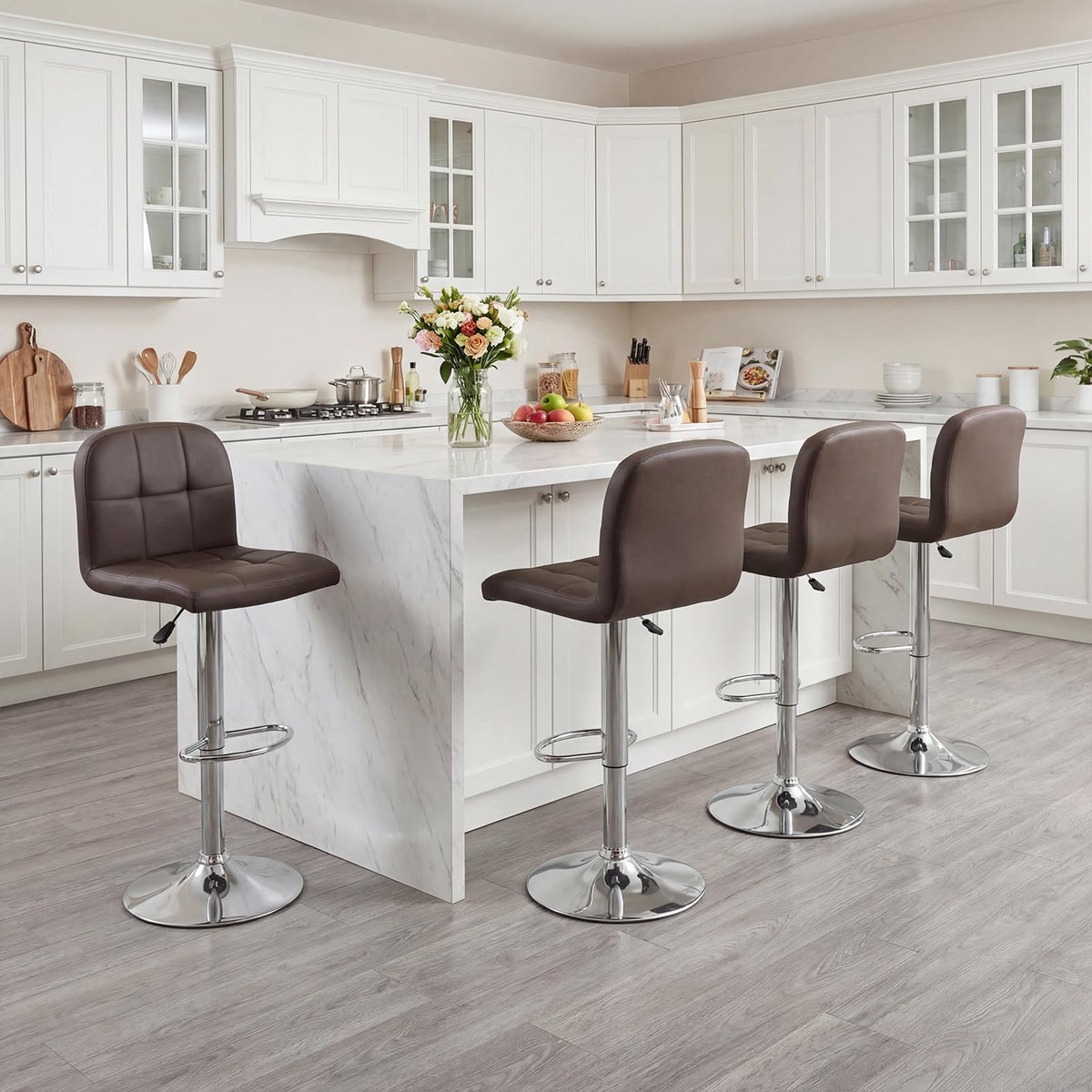 Goflame Height Adjustable Bar Chairs with Back & Footrest Set of 2/4