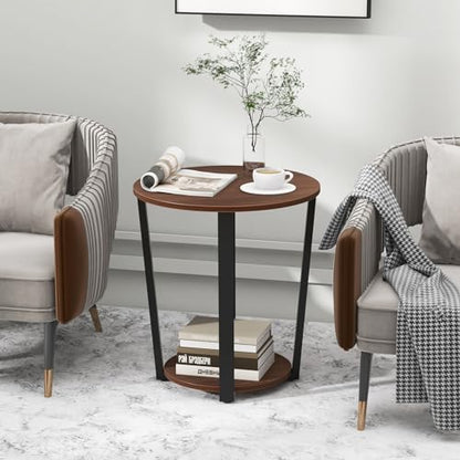 GOFLAME Round 2-Tier End Table with Storage Shelf Metal Frame for Bedroom Living Room