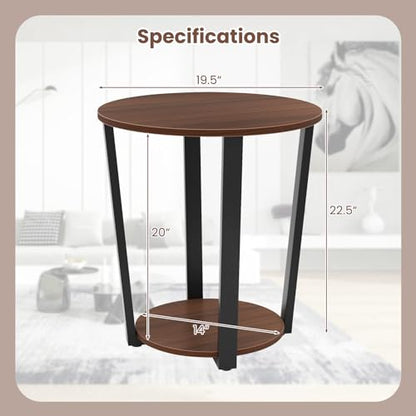 GOFLAME Round 2-Tier End Table with Storage Shelf Metal Frame for Bedroom Living Room