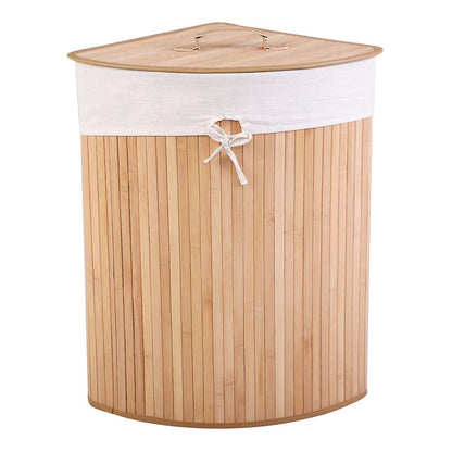 Goflame Corner Laundry Hamper with Lid, Bamboo Laundry Basket with Removable Liner and Handle