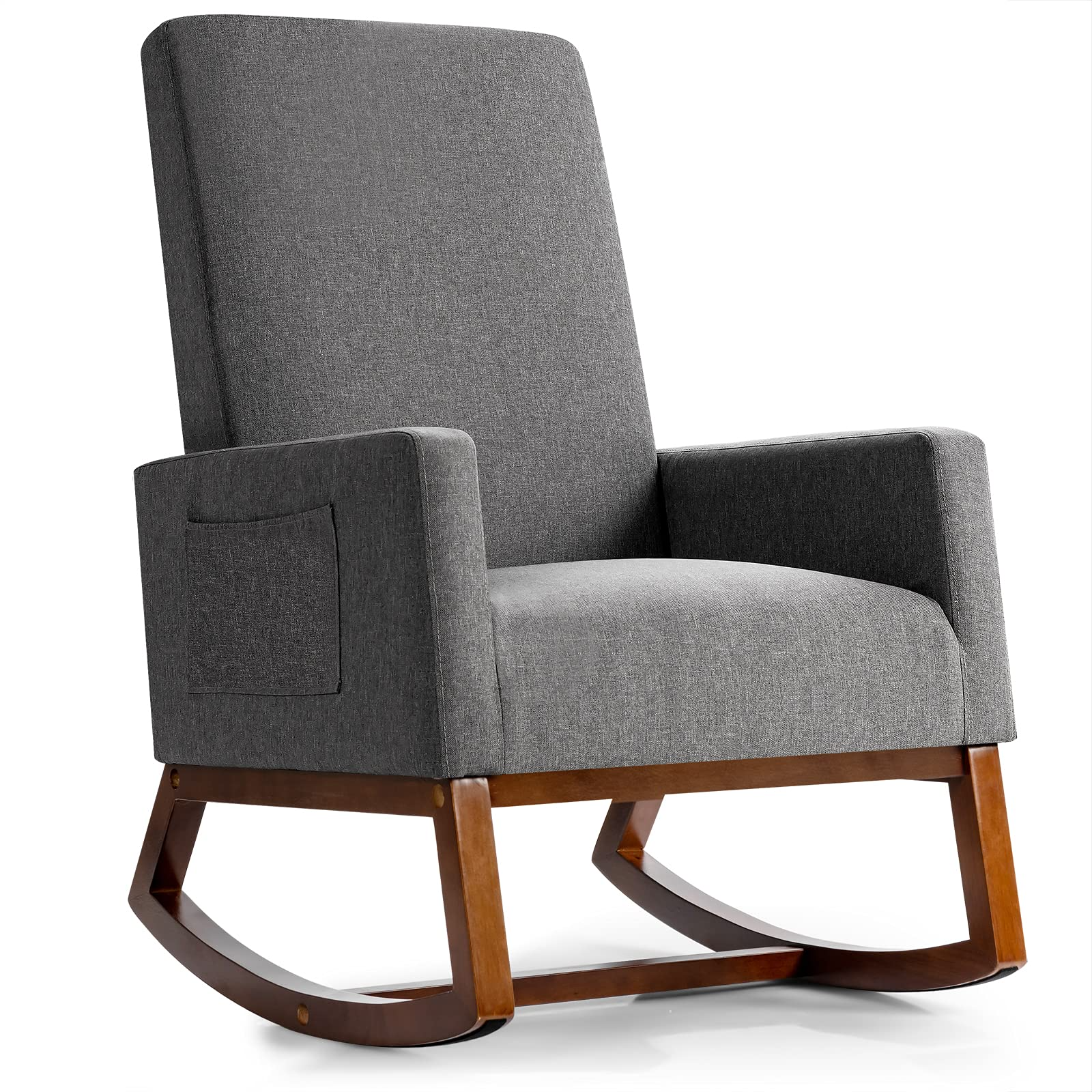 Goflame Upholstered Rocking Chair, Modern Fabric Armchair w/Wood Base