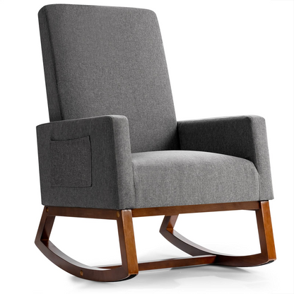 Goflame Upholstered Rocking Chair, Modern Fabric Armchair w/Wood Base