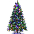 Goflame 7FT Pre-Lit Artificial Christmas Tree, Hinged Realistic Snowy Xmas Pine Tree W/ 450 Color Changing LED Lights, 11 Flash Modes - GoflameUS