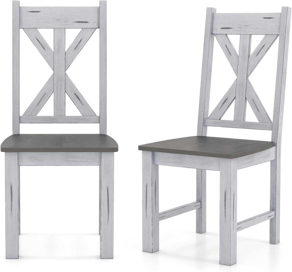 Goflame Retro Wooden Dining Chairs Set, Farmhouse Kitchen Chairs w/Rubber Wood Frame, Elegant Hollowed Backrest
