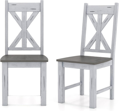 Goflame Retro Wooden Dining Chairs Set, Farmhouse Kitchen Chairs w/Rubber Wood Frame, Elegant Hollowed Backrest