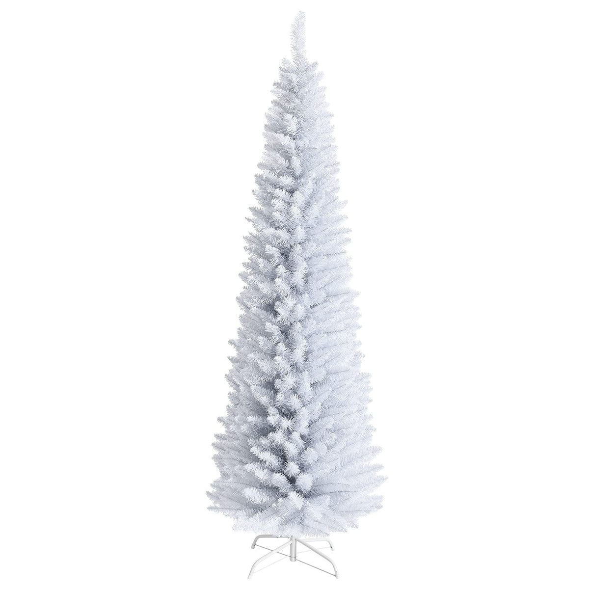 5FT / 6FT / 7FT Pencil Christmas Tree, Artificial Slim White Christmas Tree - GoflameUS