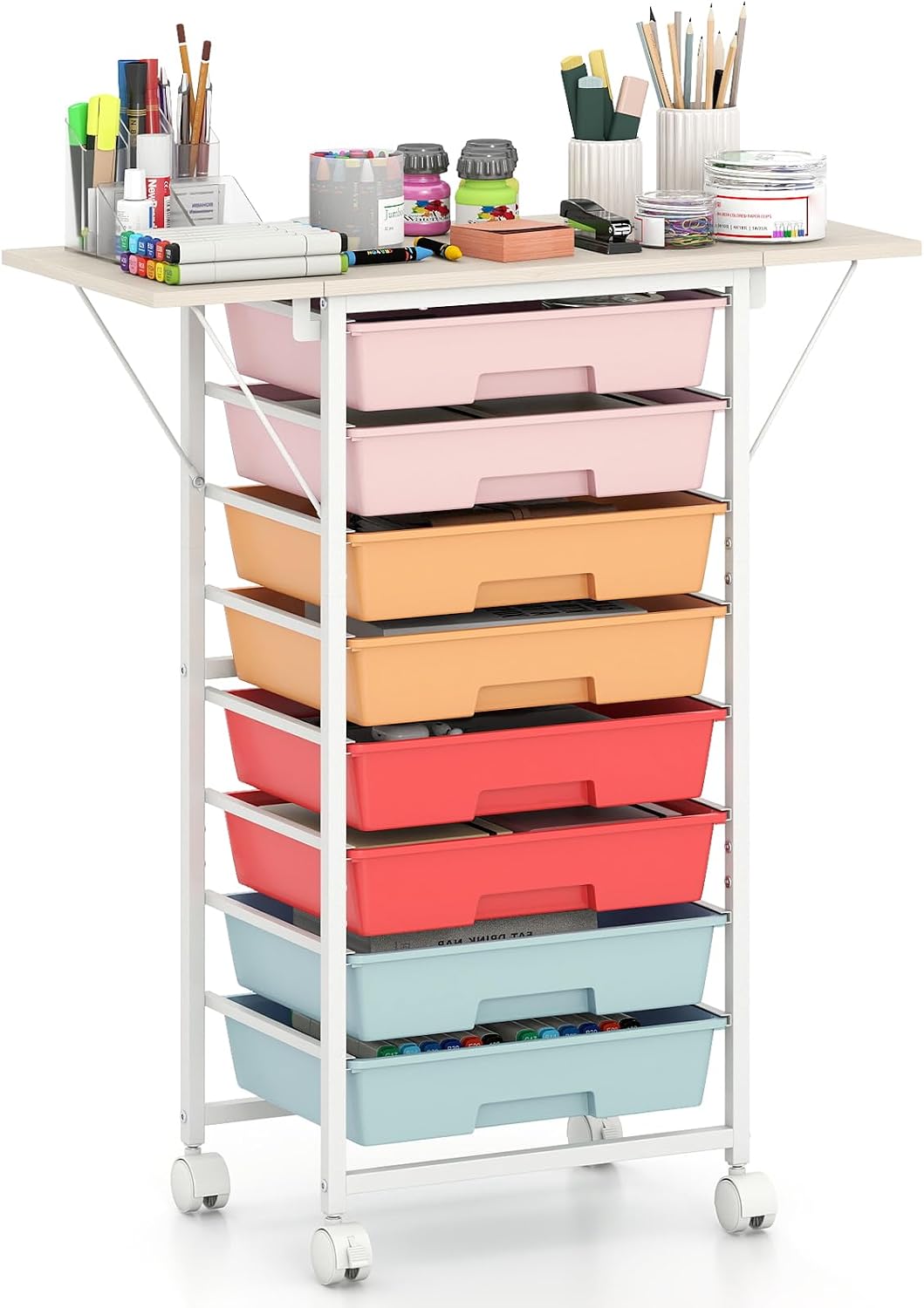 GOFLAME Rolling Storage Cart with Foldable Wooden Top