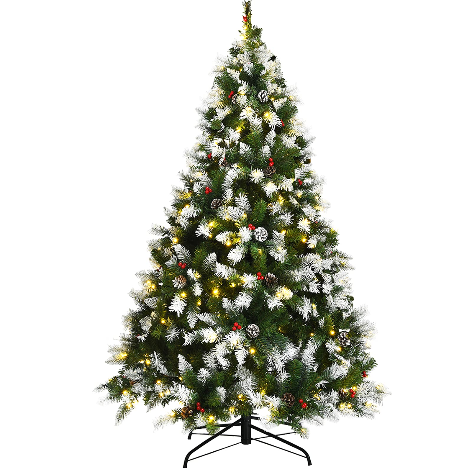 Goflame Pre-lit Snow Flocked Christmas Tree,Hinged Artificial Xmas Tree, Indoor Holiday Festival Decoration - GoflameUS