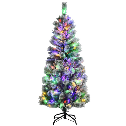 Goflame 5ft Pre-lit Snow Flocked Christmas Tree, Premium Hinged Artificial Pine Tree w/ 9 Lighting Modes & 140 Color Changing LED Lights - GoflameUS