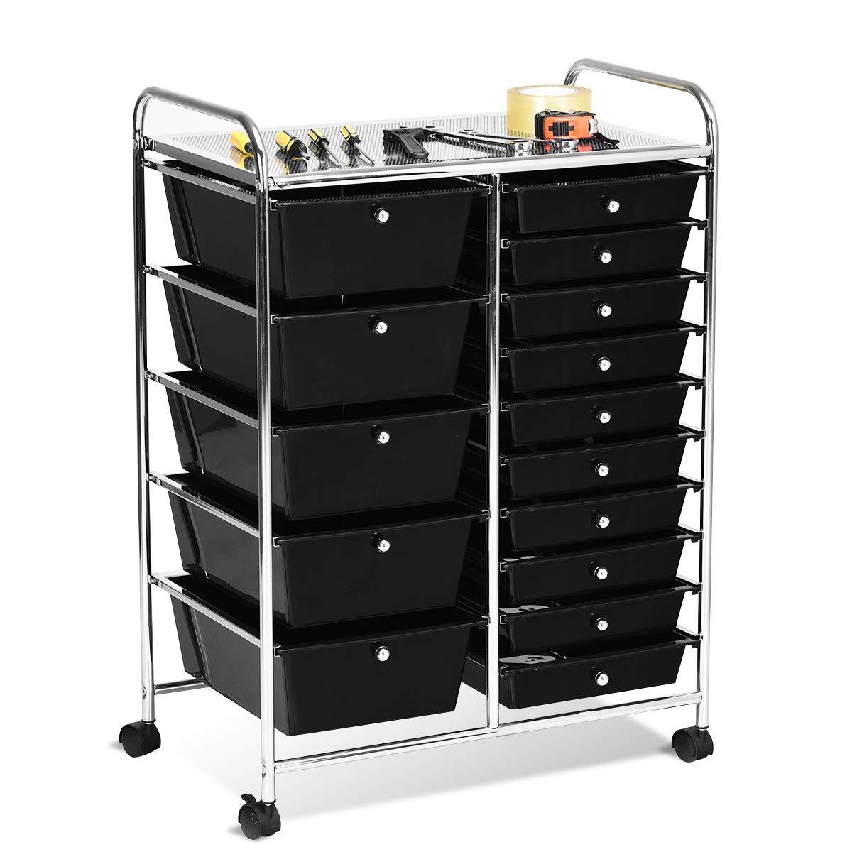 15-Drawer Organizer Cart Office School Rolling Storage Cart - Goflame