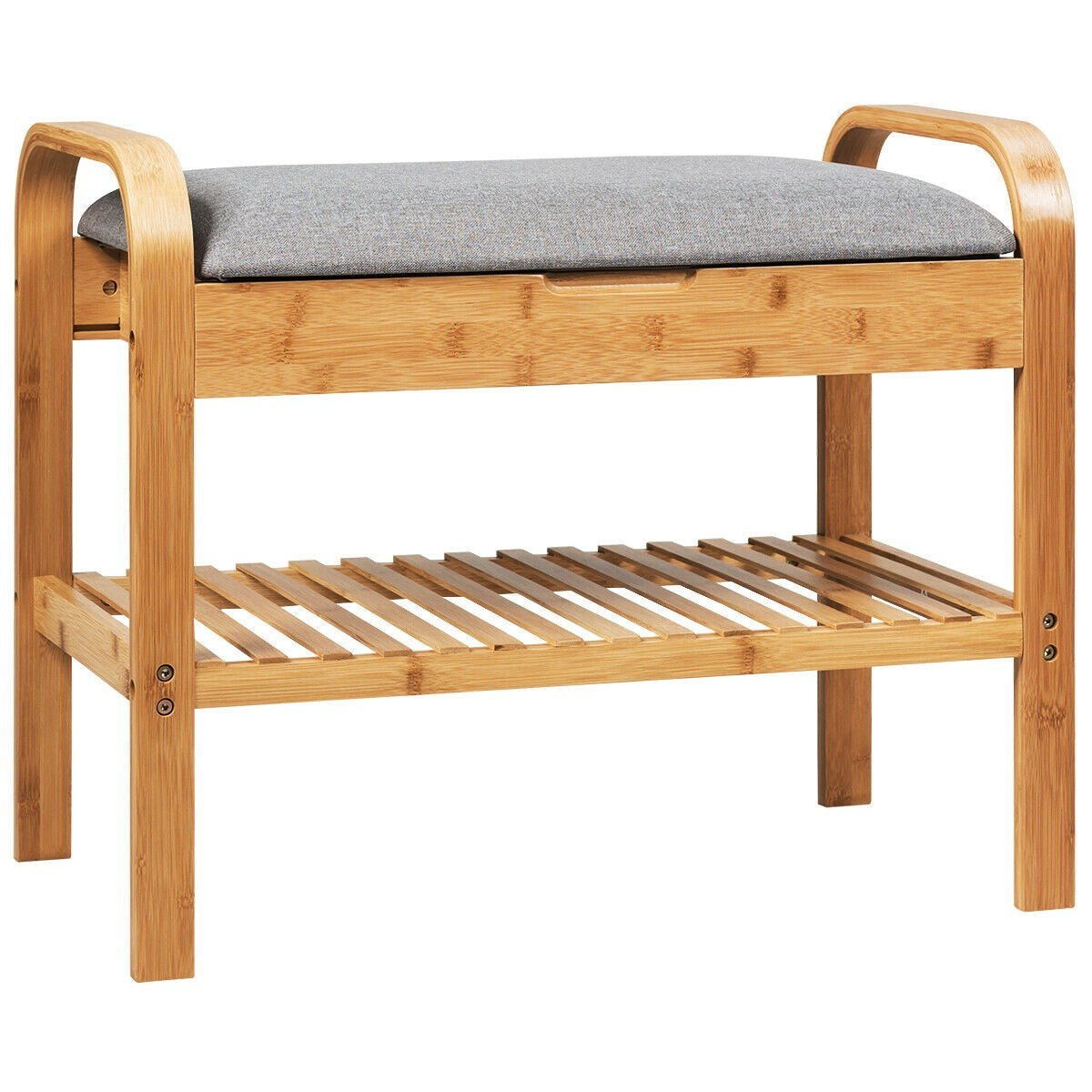 Goflame Shoe Rack Bench with Storage, Bamboo Storage Bench with Cushioned Seat, Holds Up to 330 LBS