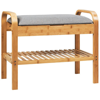 Goflame Shoe Rack Bench with Storage, Bamboo Storage Bench with Cushioned Seat, Holds Up to 330 LBS