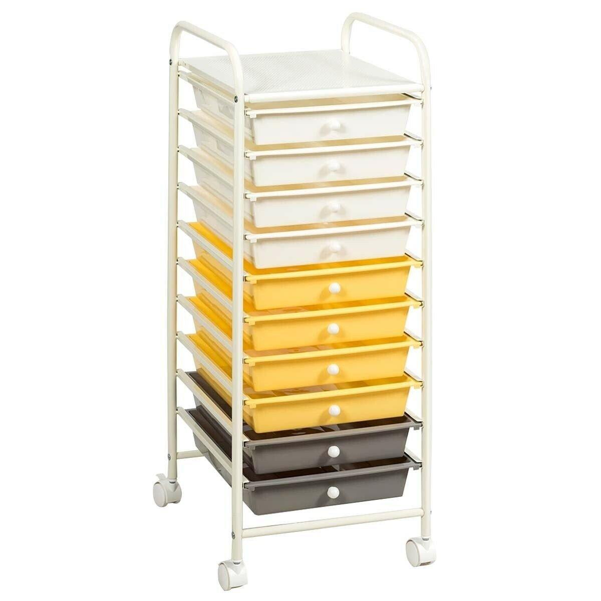 10 Drawer Rolling Storage Cart Scrapbook Paper Office School Organizer - Goflameus