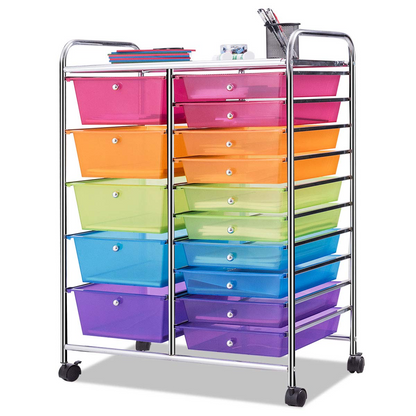 15-Drawer Organizer Cart Office School Rolling Storage Cart - Goflame