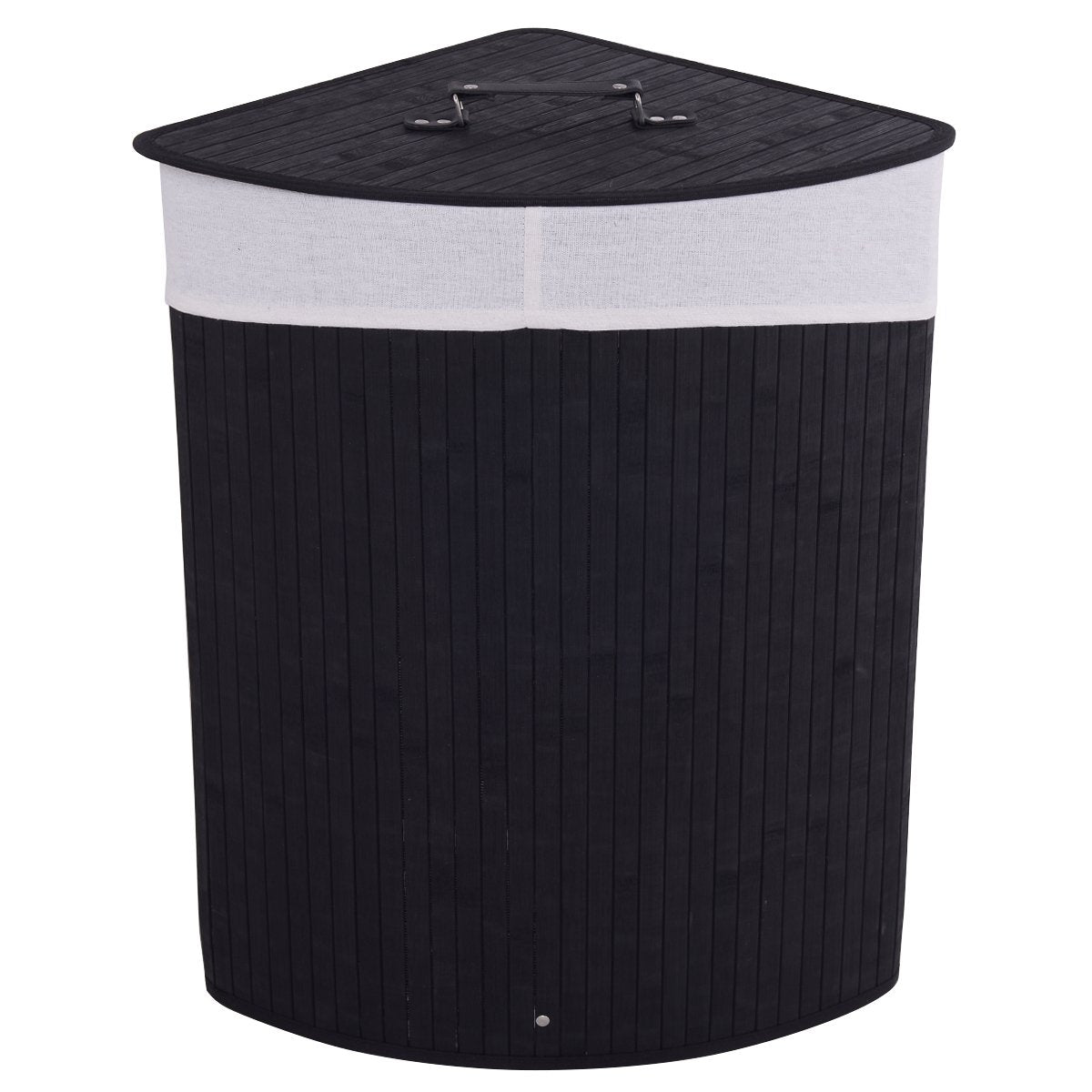 Goflame Corner Laundry Hamper with Lid, Bamboo Laundry Basket with Removable Liner and Handle