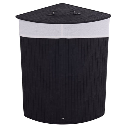 Goflame Corner Laundry Hamper with Lid, Bamboo Laundry Basket with Removable Liner and Handle