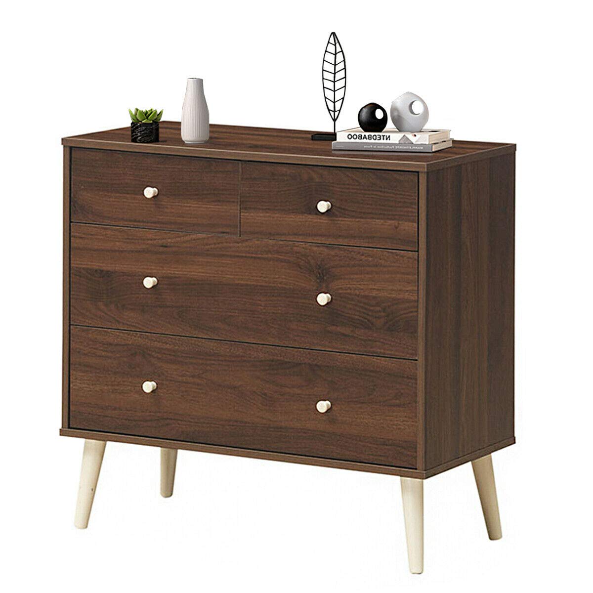 Goflame 4-Drawer Dresser, Free-Standing Chest Wood Legs and Sliding Rail