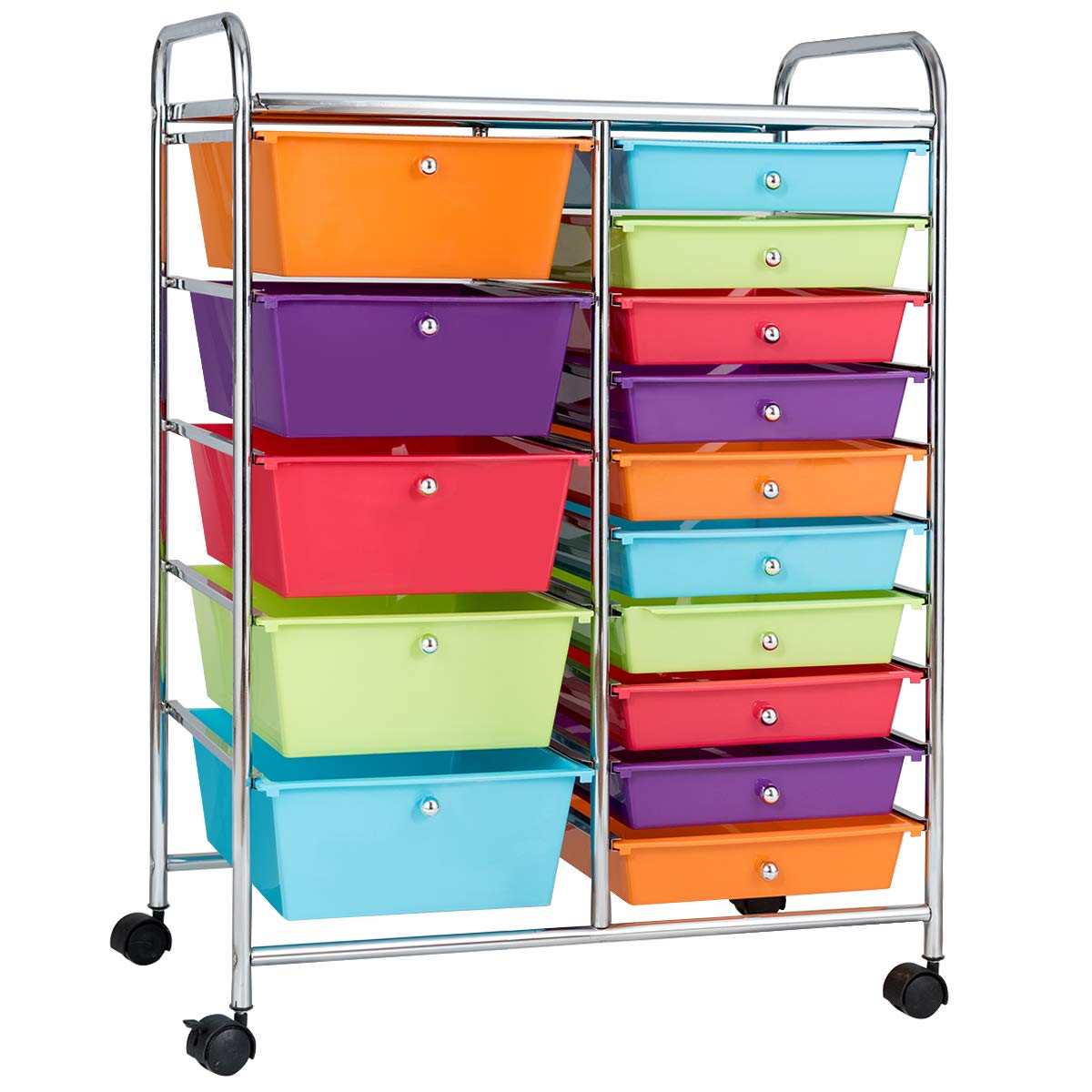 15-Drawer Organizer Cart Office School Rolling Storage Cart - Goflame