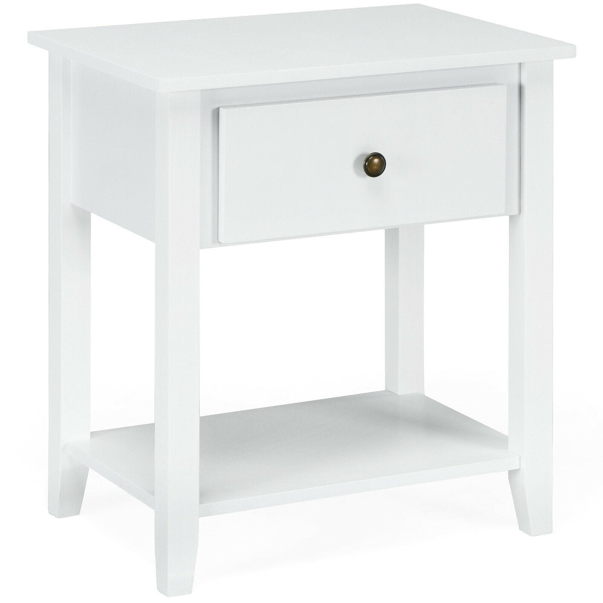 Goflame Nightstand W/Drawer and Shelf, Stable Frame Storage Cabinet