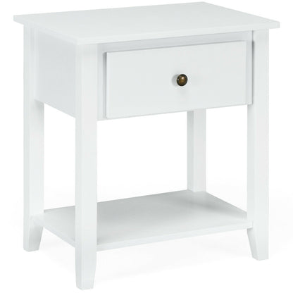 Goflame Nightstand W/Drawer and Shelf, Stable Frame Storage Cabinet