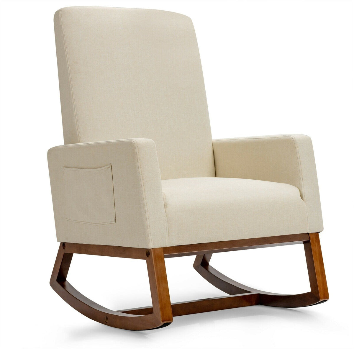 Goflame Upholstered Rocking Chair, Modern Fabric Armchair w/Wood Base