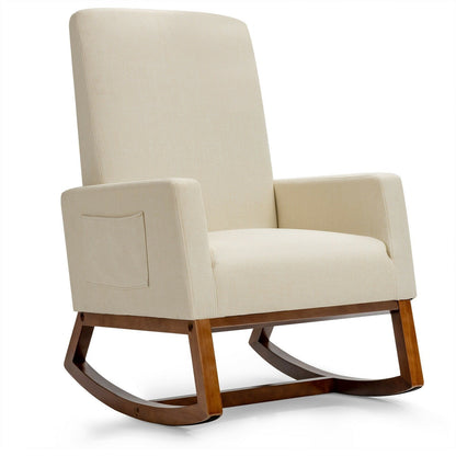 Goflame Upholstered Rocking Chair, Modern Fabric Armchair w/Wood Base