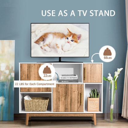 Sideboard Storage Cabinet W/Storage Compartments, Doors and Wood Legs