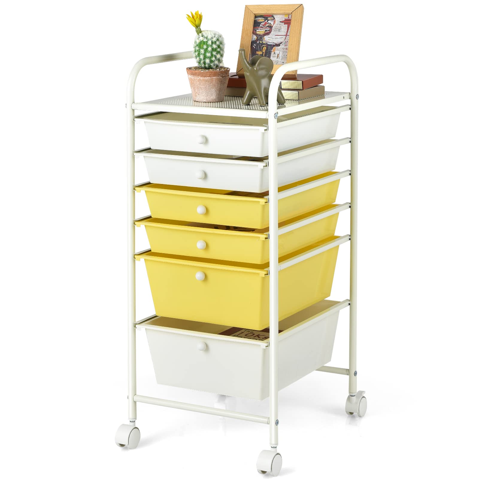 6 Storage Drawer Cart Rolling Organizer Cart, Yellow - Goflame
