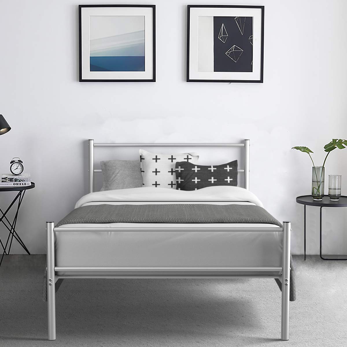 Goflame Twin Size Platform Bed with Headboard and Footboard