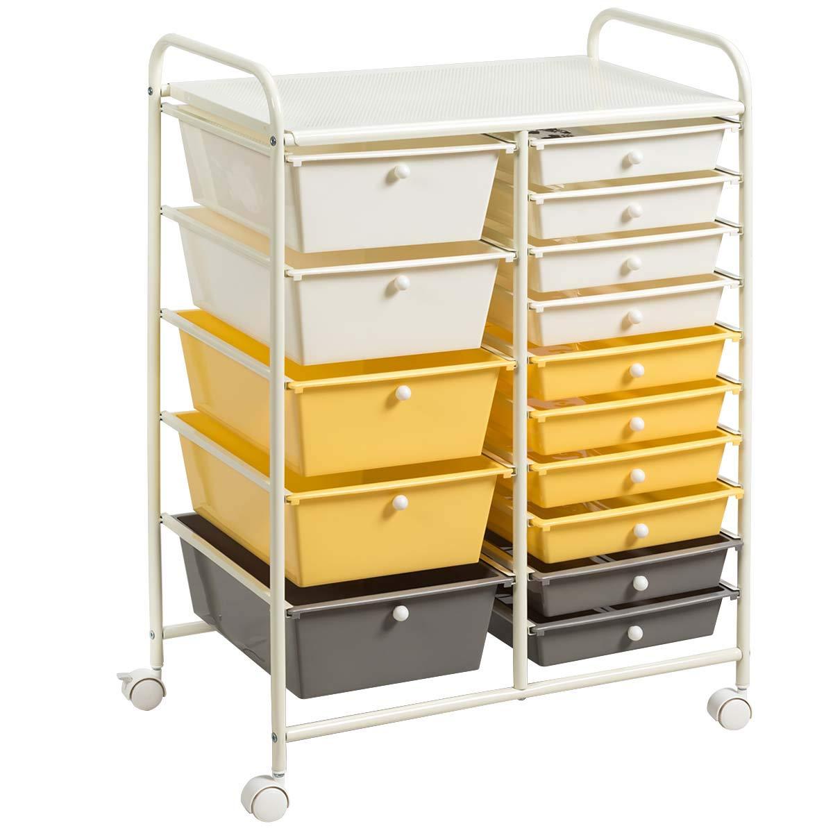 15-Drawer Organizer Cart Office School Rolling Storage Cart - Goflame