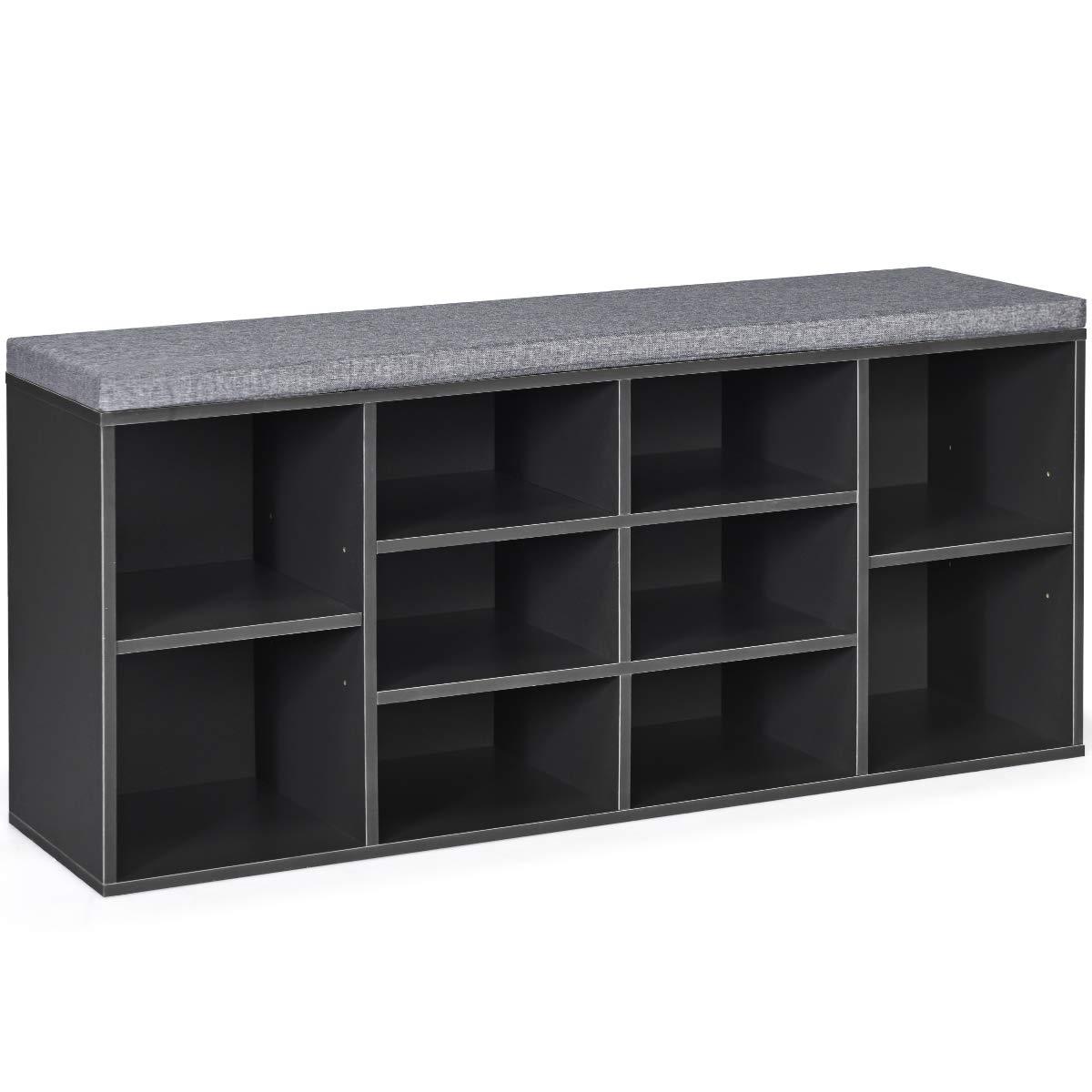 Goflame Shoe Storage Bench with Cushion, Entryway Shoe Rack Bench
