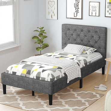 Elegant & Modern Style Twin Size Upholstered Stable Bed Base with Button Stitched Headboard