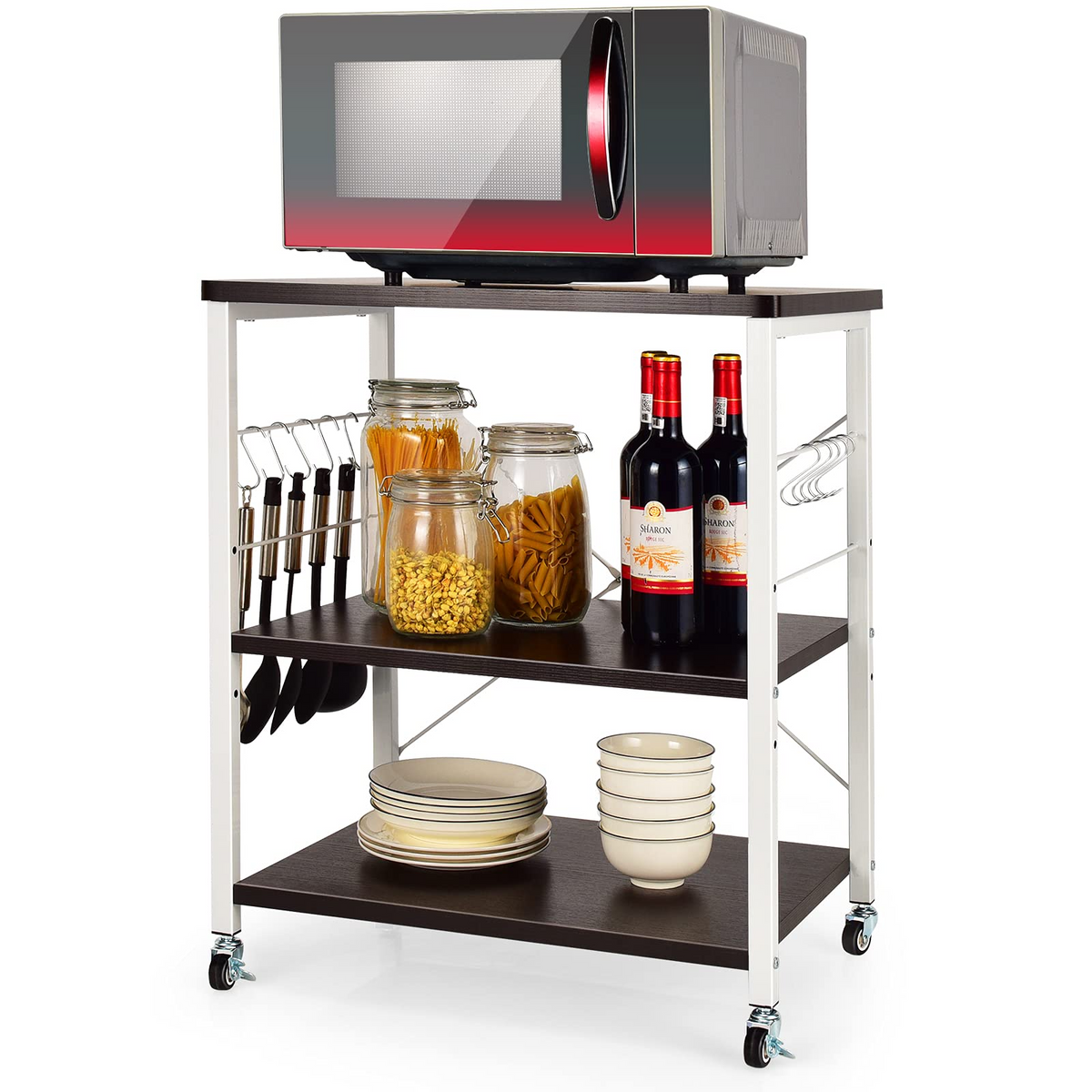 Goflame Kitchen Baker's Rack 3-Tier Microwave Cart on Wheels