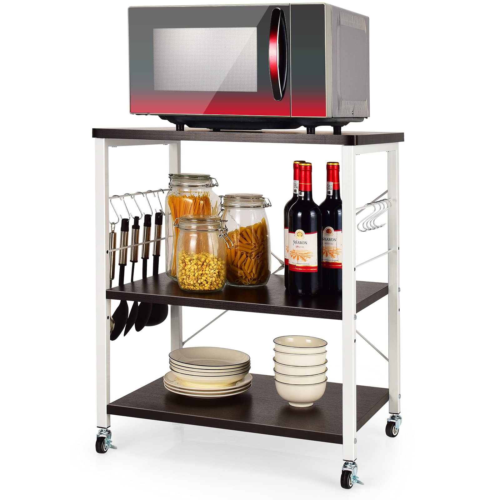 Goflame Kitchen Baker's Rack 3-Tier Microwave Cart on Wheels