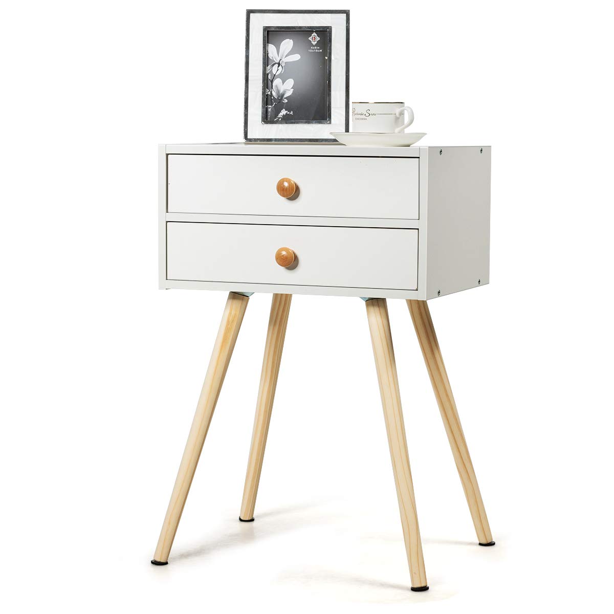 Goflame Nightstand W/2 Drawers for Bedroom