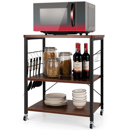 Goflame Kitchen Baker's Rack 3-Tier Microwave Cart on Wheels